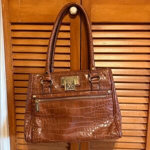 Anne Klein Women’s Tan Faux Crocodile Embossed Satchel/Handbag
